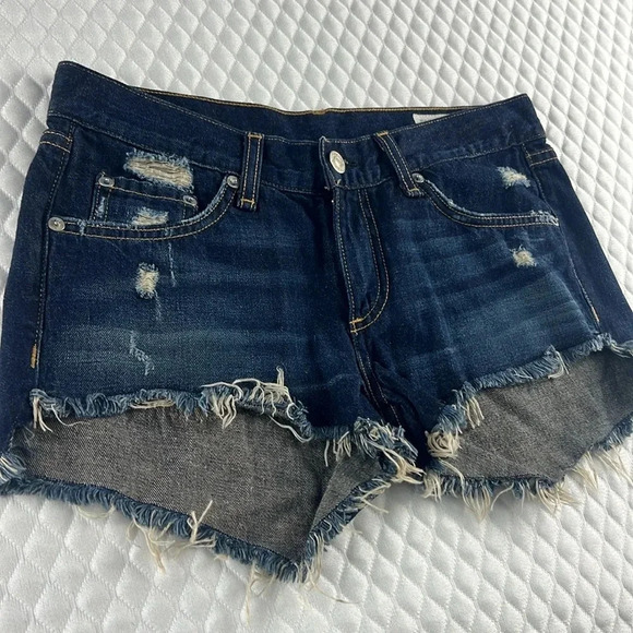 Rag & Bone Doris Cut Off Distressed Denim Shorts Dark Wash Size 24 - Picture 5 of 13